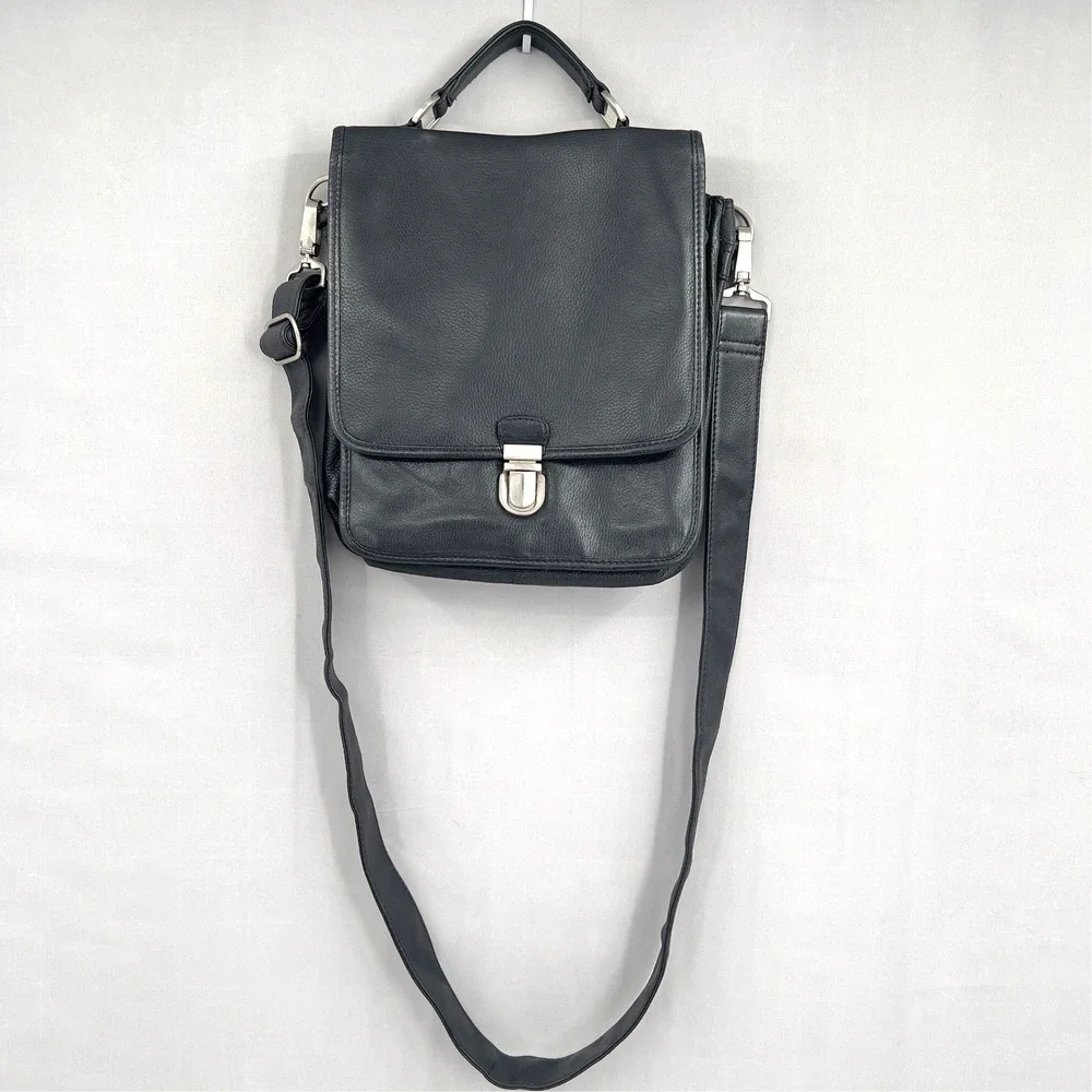 Paradox Mens Black Leather Bag Messenger Crossbody Organizer Excellent Condition